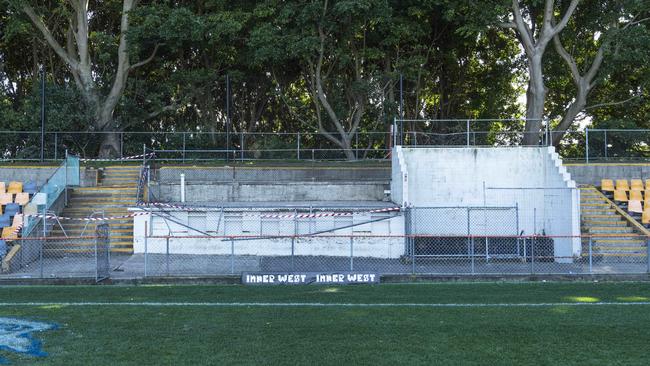 A collapsed grandstand at Leichhardt Oval. Picture: NewsWire / Monique Harmer