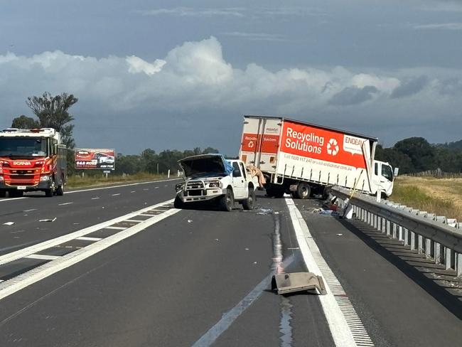 The Bruce Hwy is cut in both directions near Maryborough and the rescue helicopter has been dispatched following a serious crash between a truck and car on Thursday, July 4, 2024.