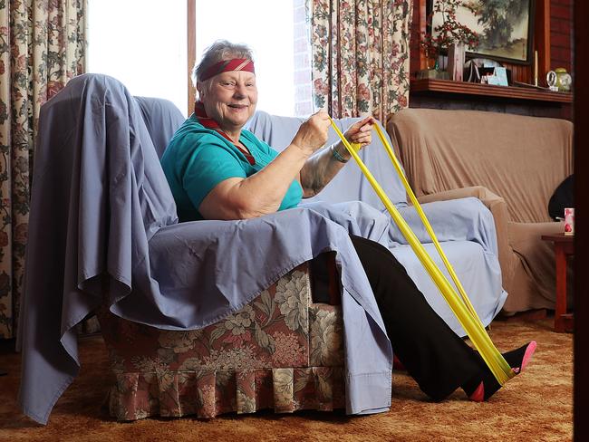 Penny Silver, 75, of Risdon Vale, places much emphasis on staying independent and is building up her strength with exercise before she undergoes surgery for hip and knee replacements. Picture: SAM ROSEWARNE