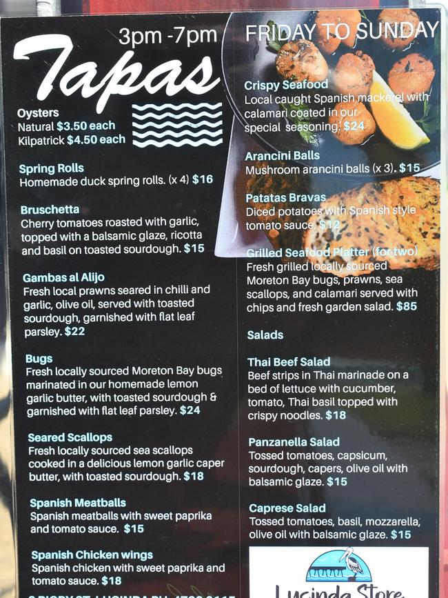 The Breakfast Menu at the iconic Lucinda Store fish-and-chip shop overlooking the Lucinda Sugar Jetty and Hinchinbrook Island. Picture: Cameron Bates