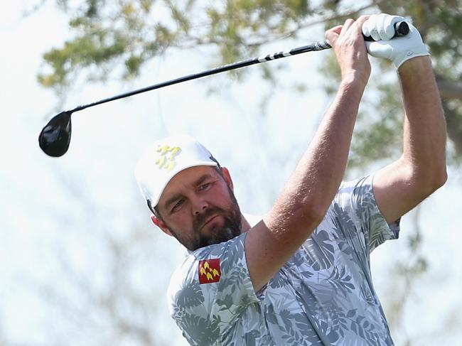 TUCSON, ARIZONA - MARCH 18: Marc Leishman of Ripper GC plays a tee shot on the 18th hole during Day Two of the LIV Golf Invitational - Tucson at  on March 18, 2023 in Tucson, Arizona. (Photo by Christian Petersen/Getty Images)