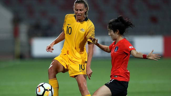 Emily Van Egmond searches for a way through the South Korean defence.