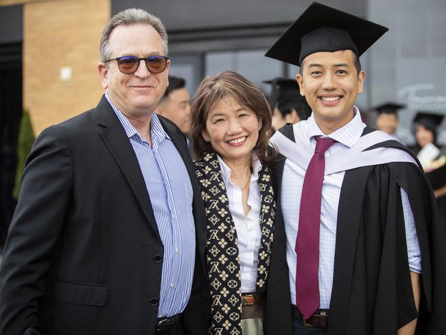 Ernest Schall, Patricia Chew and Michell Tan. UTAS graduations. School of College of Health and Medicine Graduate Research. Picture: RICHARD JUPE