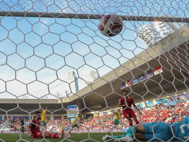 Craig Goodwin scores for Australia against Indonesia. Picture: Lintao Zhang/Getty Images