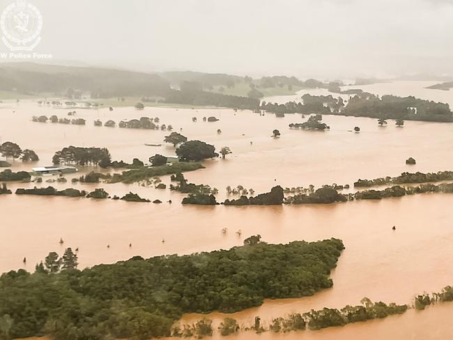 PolAir has completed 22 rescues from flood-affected homes and roads on the Mid North Coast as emergency services continue to respond to calls for help. Picture: Supplied
