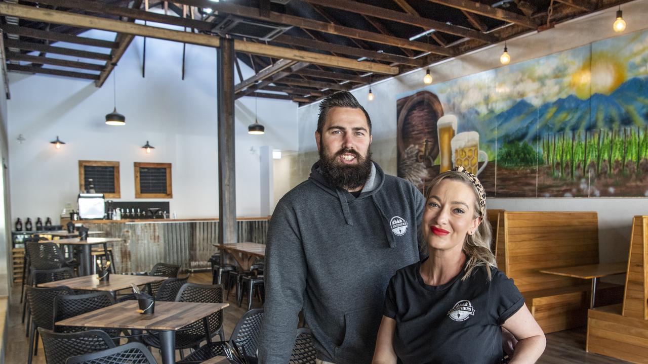 Adrian Cubit and Josie Adams from 4 Brothers Brewing opens in new location in Margaret St. Thursday, July 8, 2021. Picture: Nev Madsen.