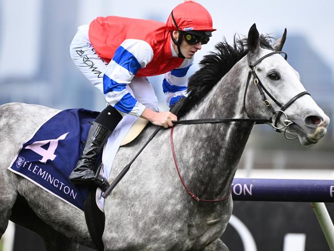MELBOURNE, AUSTRALIA - JUNE 08: Ethan Brown riding Berkshire Breeze winning Race 4, the Rdav Sally Francis Plate Betting Odds during Melbourne Racing at Flemington Racecourse on June 08, 2024 in Melbourne, Australia. (Photo by Vince Caligiuri/Getty Images)