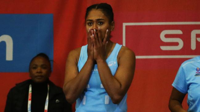 CAPE TOWN, SOUTH AFRICA - JULY 29: Fiji substitute bench reacts during the Netball World Cup 2023 Pool A match between Zimbabwe and Fiji at Cape Town International Convention Centre Court 2 on July 29, 2023 in Cape Town, South Africa. (Photo by Shaun Roy/Gallo Images/Netball World Cup 2023 via Getty Images)