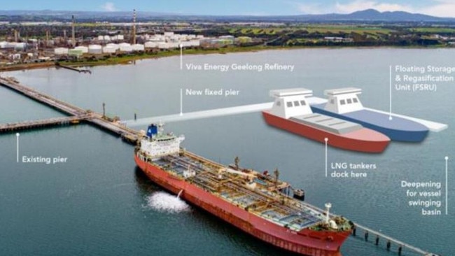 The proposed LNG facility at Geelong west of Melbourne.