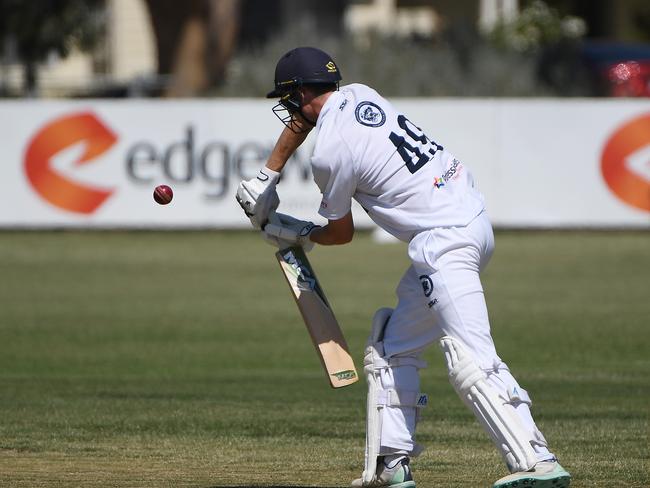 Hoppers Crossing captain-coach Simon Lambert at the crease. Picture: Andrew Batsch