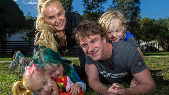 Liam Picken with wife Annie Nolan and their three children Malachy, Delphi and Cheska. Picture: Hamish Blair