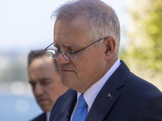 SYDNEY, AUSTRALIA - MARCH 01: Australian Prime Minister Scott Morrison delivers the Royal Commission Report into Aged Care during a press conference at Kirribilli House on March 01, 2021 in Sydney, Australia. The final report from the Royal Commission into Aged Care Quality and Safety was tabled in parliament today, making 148 recommendations for reform in the aged care sector. In response to the report, Prime Minister Scott Morrison has announced an additional $452.2 million in funding for reforms in the sector. (Photo by Jenny Evans/Getty Images)