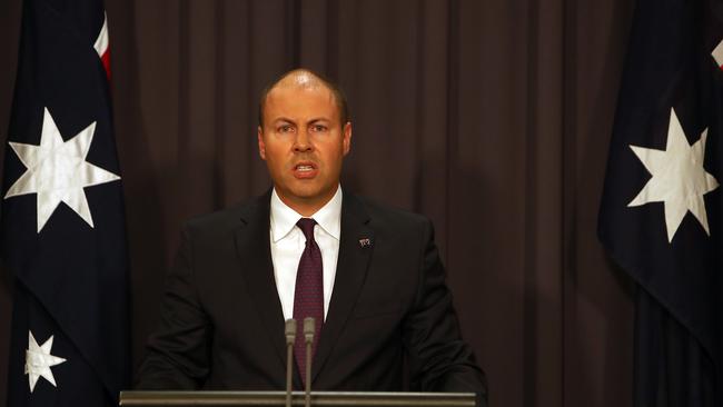 Treasurer Josh Frydenberg outlining the royal commission findings in Canberra on Monday afternoon. Picture: Kym Smith