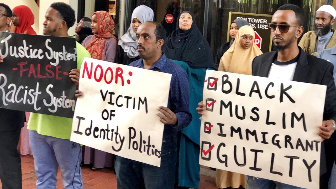 Somali-American supporters rally for former Minneapolis police officer Mohamed Noor at Hennepin County District Court in Minneapolis, Minnesota, on June 7, 2019, during his sentencing. Picture: Kerem Yucel / AFP.