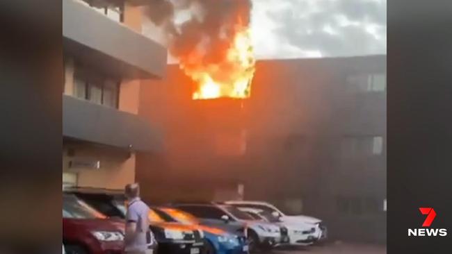 The fire at the Comfort Adelaide Meridien Hotel on Melbourne St. Picture: 7News