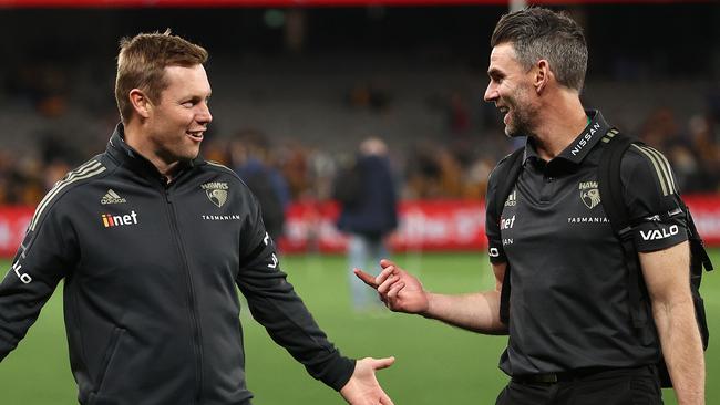 Hawks coach Sam Mitchell and coach Chris Newman. Picture: Michael Klein