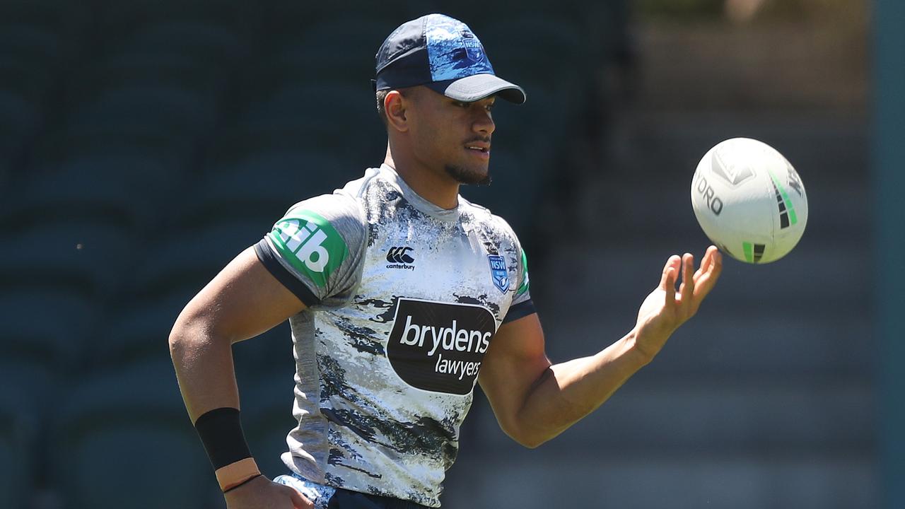 NSW's Stephen Crichton during NSW State of Origin training at Morrie Breen Oval, Kanwal ahead of Origin Game 3. Picture: Brett Costello