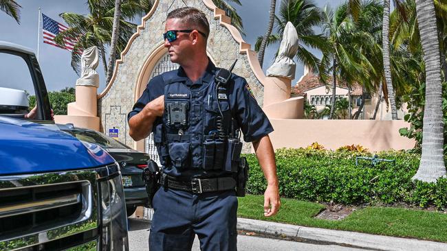 A local law enforcement officer in front of Mar-a-Lago. Picture: AFP.