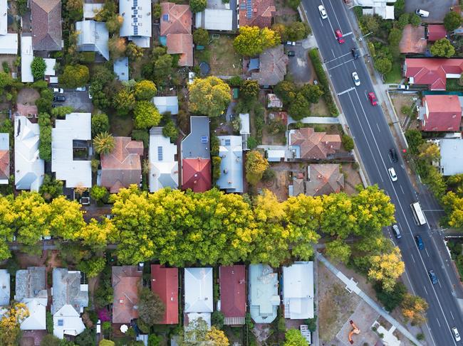 A view from directly above a residential suburb of Melbourn, in Victoria State, Australia. Picture: Istock