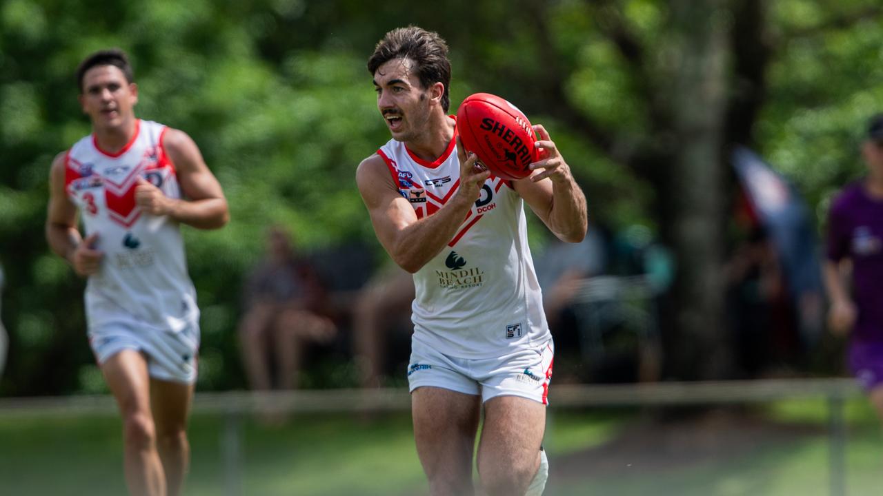 Joel Hills playing in the Southern Districts v Waratah match in Round 13 of the 2024-25 NTFL season. Picture: Pema Tamang Pakhrin