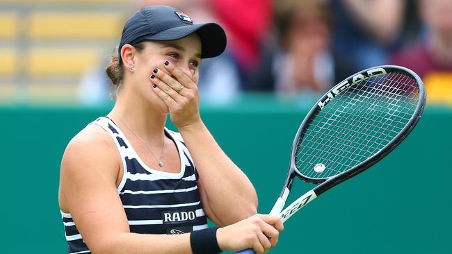 Ash Barty can’t contain her joy after her Birmingham victory on Sunday, which took her to No 1 in the world. Picture: Getty Images