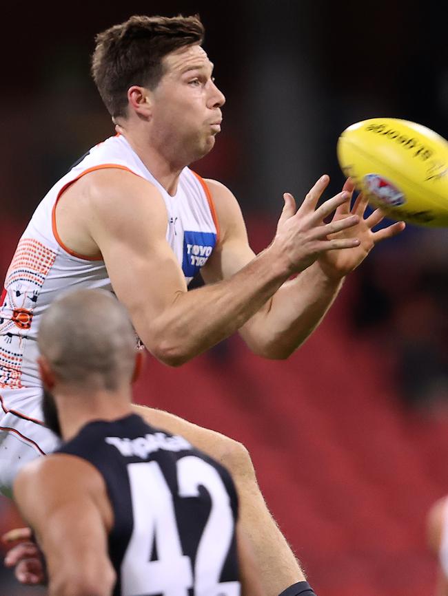 Greene marks as the Giants assume control over the Blues. Picture: Getty Images