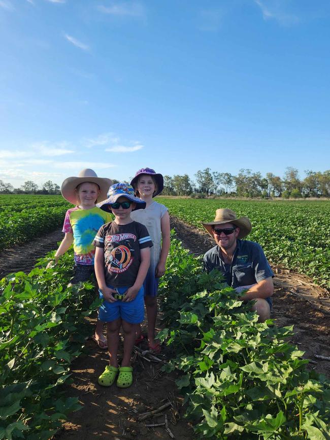 Scott Muller (right) with children Abby, 8, Lane, 5, and Sophie, 7. Pictured at their Biloela property in central Queensland. Picture: Supplied