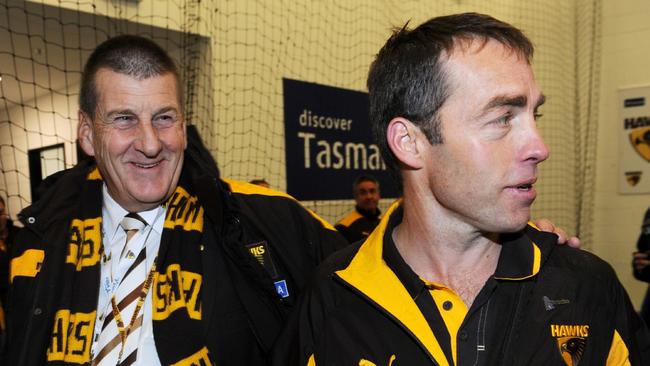 ''Not happy Jeff''. Hawk president Jeff Kennett went to shake Clarko’s hand after this clash in 2010 ... the coach wasn’t too interested.