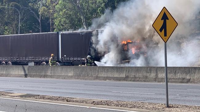 The truck fire was extinguished but traffic was delayed for some time. Picture: Tim Adey-Wakeling