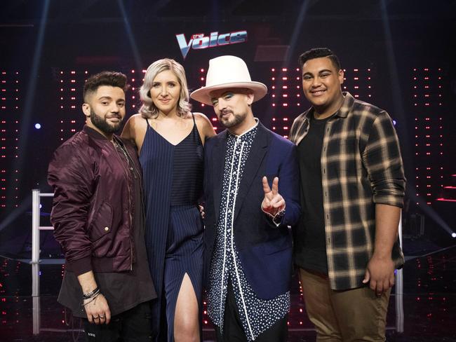 Boy George with his finalists. Picture: Channel 9