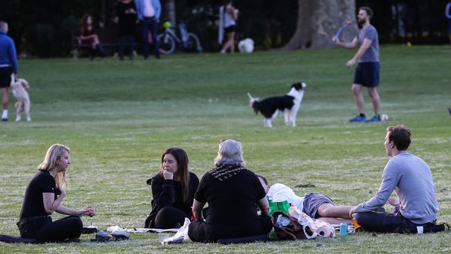 A group of friends gathered for a drink on Friday at Rushcutters Bay Park. Picture: Matrix