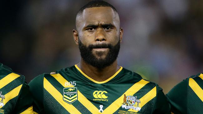 Blake Ferguson , Semi Radradra and Sam Thaiday during the rugby league Test Match between the Australian Kangaroos and the New Zealand Kiwis at Hunter Stadium , Newcastle .Picture : Gregg Porteous