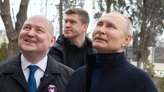 Russian President Vladimir Putin in Sevastopol on Saturday. Picture: AFP