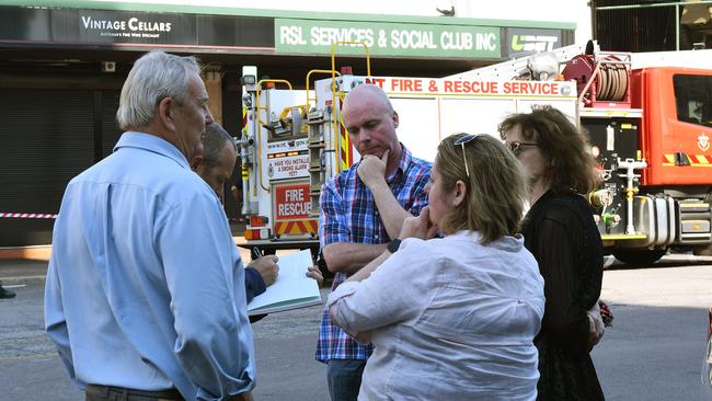 Darwin Sub Branch RSL president Bob Shewring and committee members gather at the scene. Pic Katrina Bridgeford.