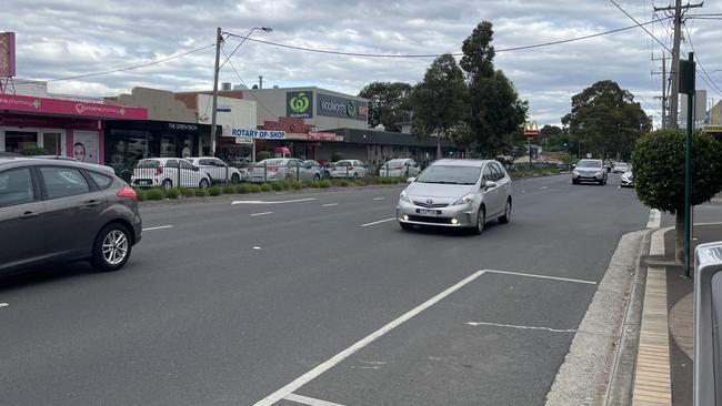 The busy shopping precinct along Canterbury Rd.