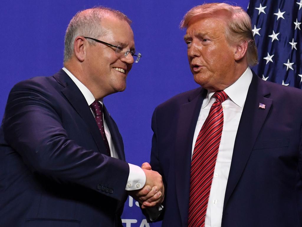 Australia has been drawn into an international scandal after it emerged that Donald Trump asked Scott Morrison to ‘assist’ in discrediting the Mueller inquiry. Picture: Saul Loeb/AFP