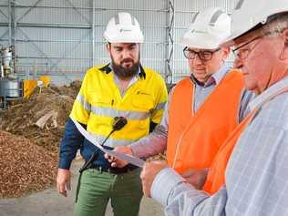 TECH -SAVVY: Southern Oil general manager Ben Tabulo, Assistant Minister to the Deputy Prime Minister Keith Pitt and Member for Flynn Ken O'Dowd look at the plans for the Australian-first hydrogen fuel cell which is expected to arrive at the Yarwun site in November. Picture: Mike Richards GLA160718NOIL