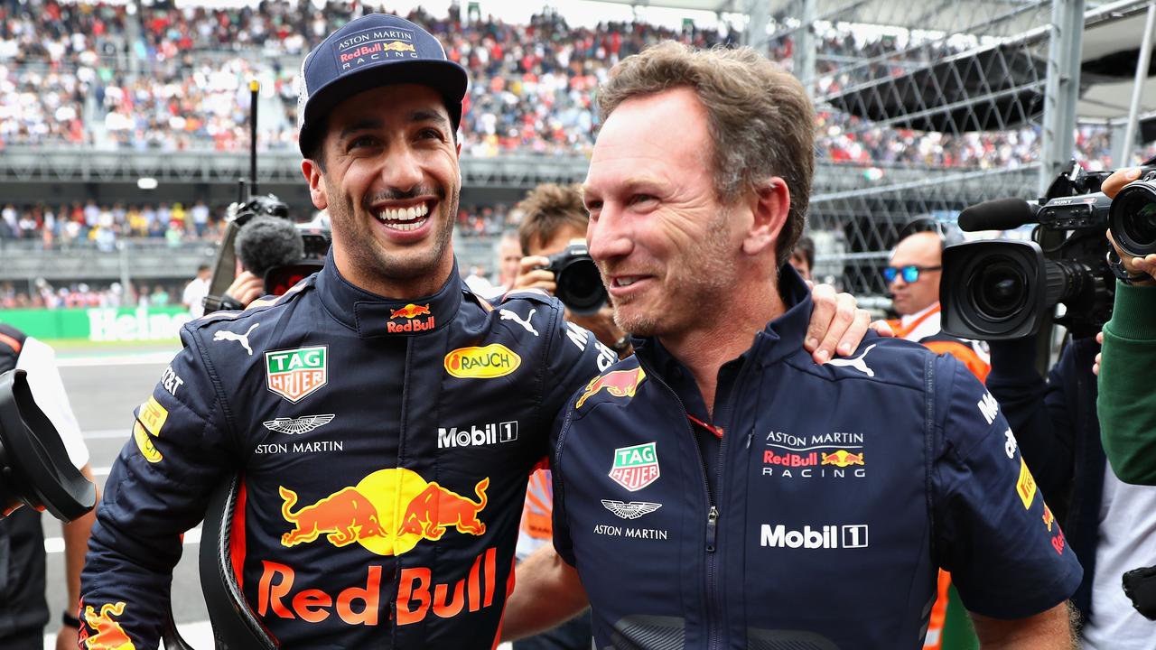 Daniel Ricciardo and Christian Horner in 2018. Picture: Mark Thompson/Getty Images/AFP