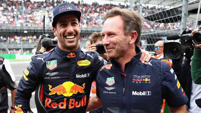 Daniel Ricciardo and Christian Horner in 2018. Picture: Mark Thompson/Getty Images/AFP