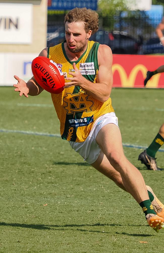 Captain Dylan Landt got 56 touches for St Mary’s against the Tiwi Bombers. Picture: David Bradley / AFLNT Media