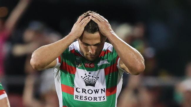 Souths Sam Burgess has been charged with making a cannonball tackle in the game against Penrith. Picture: Brett Costello