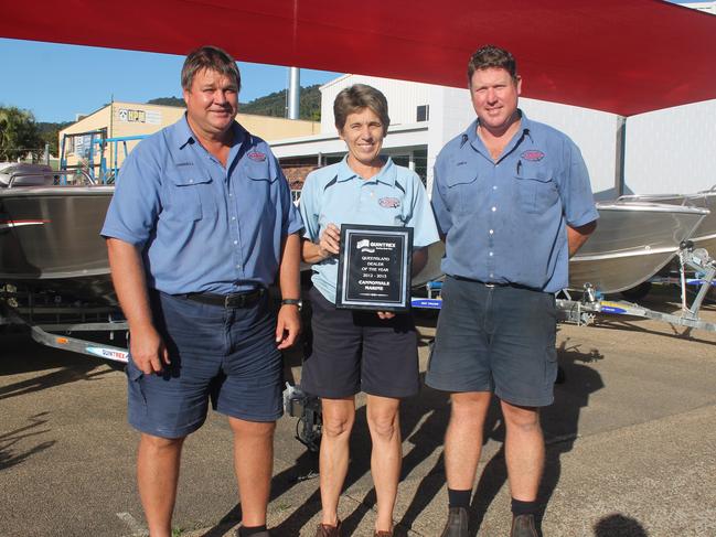 Darrell and Leanne Hinschen and technician James McDonald are welcome the public to their 40th birthday boat show.