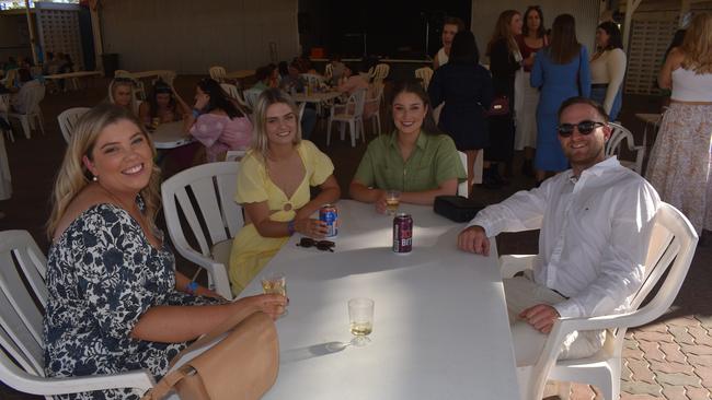 Daniel, Caitlin, Alexandra and Jess at the Roma Rugby Races at Bassett Park on Saturday June 24, 2023. Picture: Chloe Cufflin.