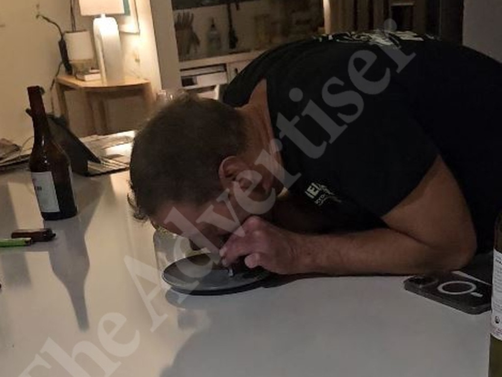 An image of David Speirs and the alleged white powder at his home. Picture: The Advertiser