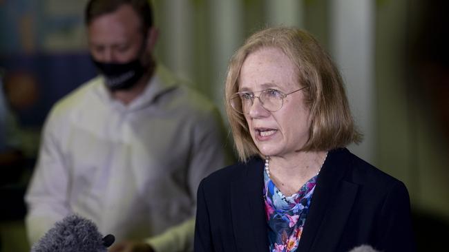 Chief Medical Officer Jeanette Young speaks to the media in Brisbane on Friday. Picture: NCA NewsWire / Sarah Marshall