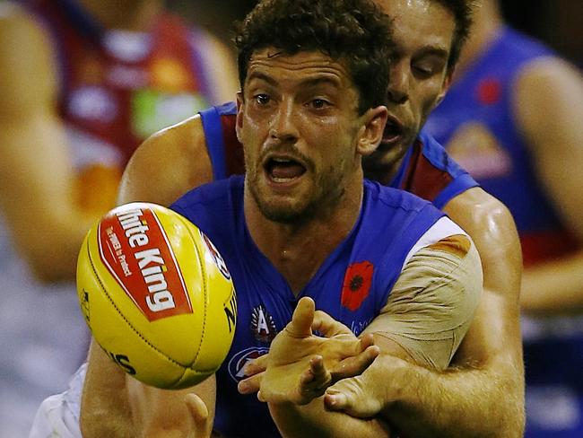 Tom Liberatore didn’t register a clearance against the Lions on Saturday night. Picture: Wayne Ludbey