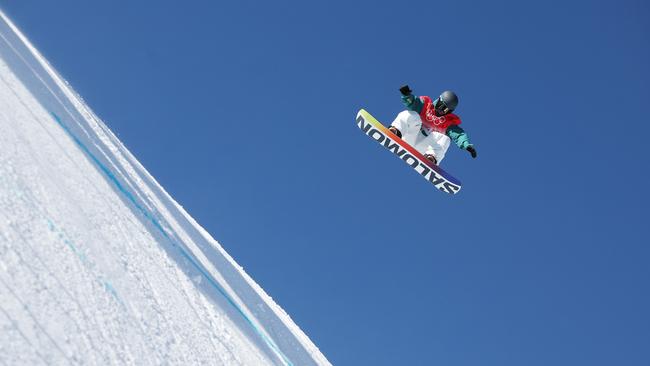 Australian snowboarder Tess Coady trains at Zhangjiakou in a warm-up for her run at a medal in the slopestyle on Sunday afternoon. Picture: Getty Images