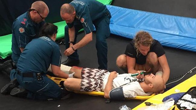 Jake Stone injured his leg from landing too hard while trampolining in Burleigh.