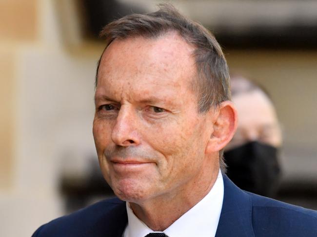 Former prime minister Tony Abbott arrives for the state funeral of former NSW premier John Fahey, at St Mary's Cathedral, in Sydney, Friday, September 25, 2020. Mr Fahey was NSW premier from 1992 to 1995 and played a key role in the bid for Sydney to host the 2000 Olympic Games before going on to become federal finance minister. (AAP Image/POOL/Mick Tsikasvia NCA NewsWire)