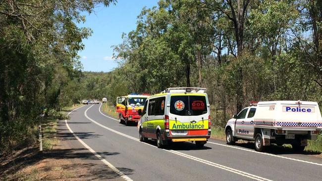 Emergency services at the scene of a fatal traffic crash near Mt Hallen. Picture: David Nielsen